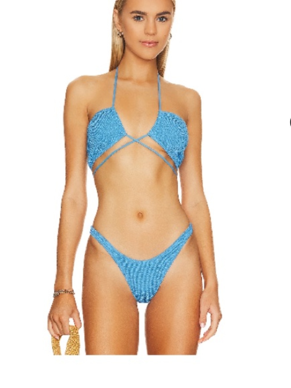 bond-eye Textured Bandeau Bikini Set in Bright Blue